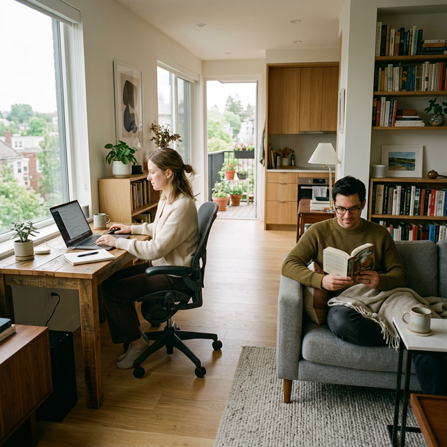 Aynı alanda huzurla kendi işlerine odaklanan çift